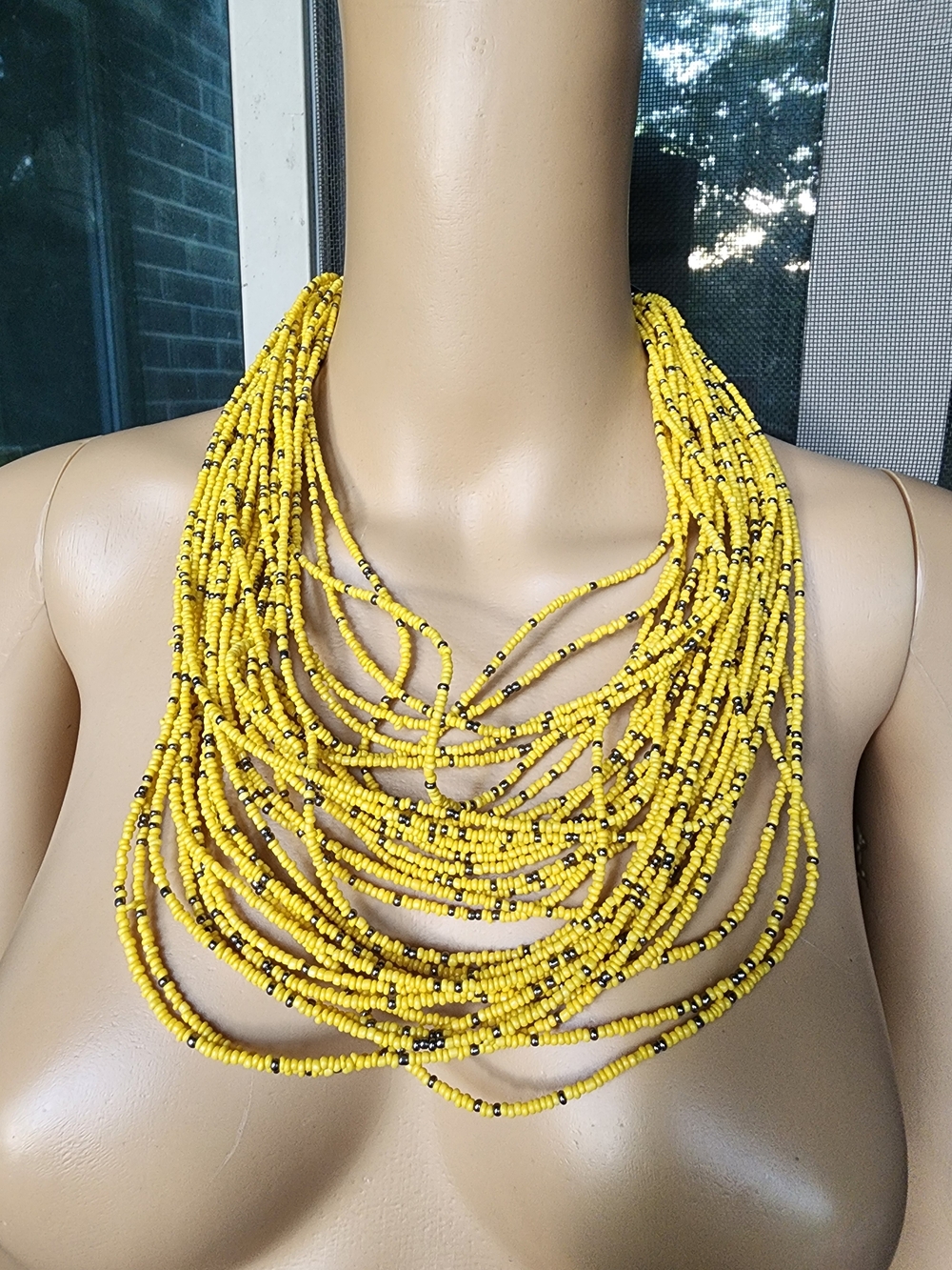 paparazzi Bright Yellow Multi-Strand Seed Bead Necklace